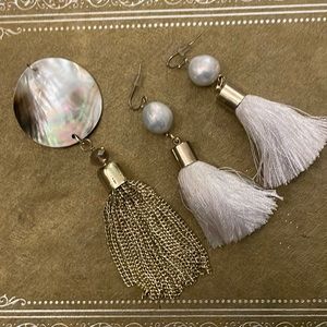 Shell Pendant with Tassel and Pearl Fringe Dangle Earrings